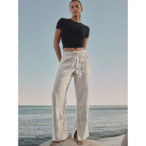 Athleta Retreat Linen High Rise Wide Leg Pant in Natural Undyed Size 3X NEW